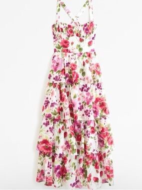 Abercrombie Floral lace-up back Tiered maxi dress sz. L